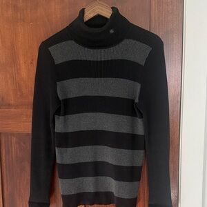 Striped Black and Gray Ralph Lauren turtleneck sweater